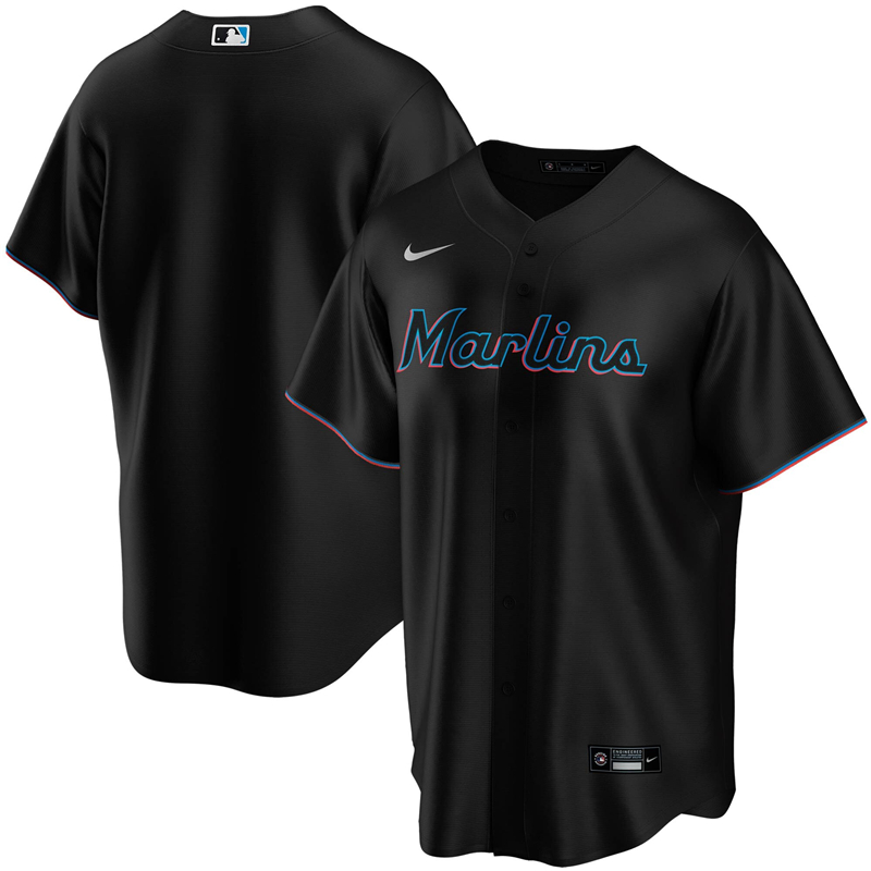 2020 MLB Men Miami Marlins Nike Black Alternate 2020 Replica Team Jersey 1->oakland raiders->NFL Jersey